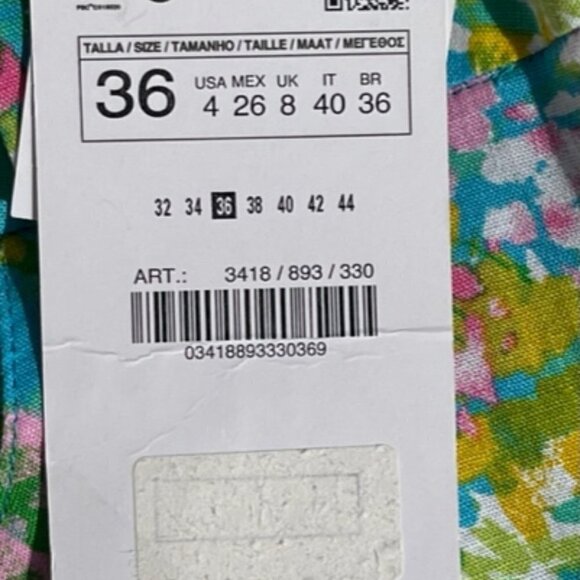 Zara NWT Printed Linen Blend Flared Trousers Green Blue Pink Floral Print Size 4 - Picture 10 of 16